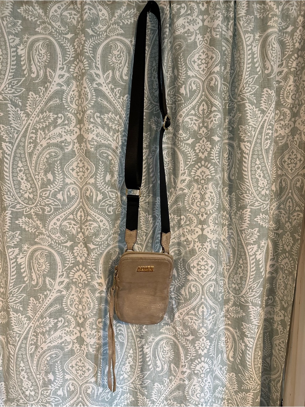 Aimee Kestenberg Small Crossbody Phone Bag in Tan with Black Strap